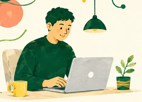 パソコンで仕事をするイラスト